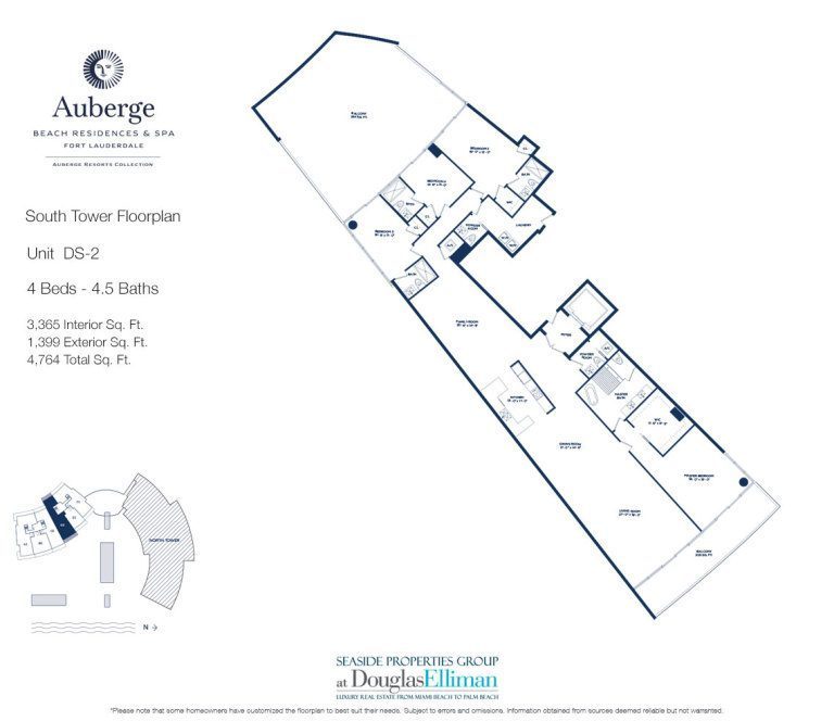 Unit DS-2 Floorplan for Auberge Beach Residences and Spa, Luxury Oceanfront Condos in Fort Lauderdale, 33305.