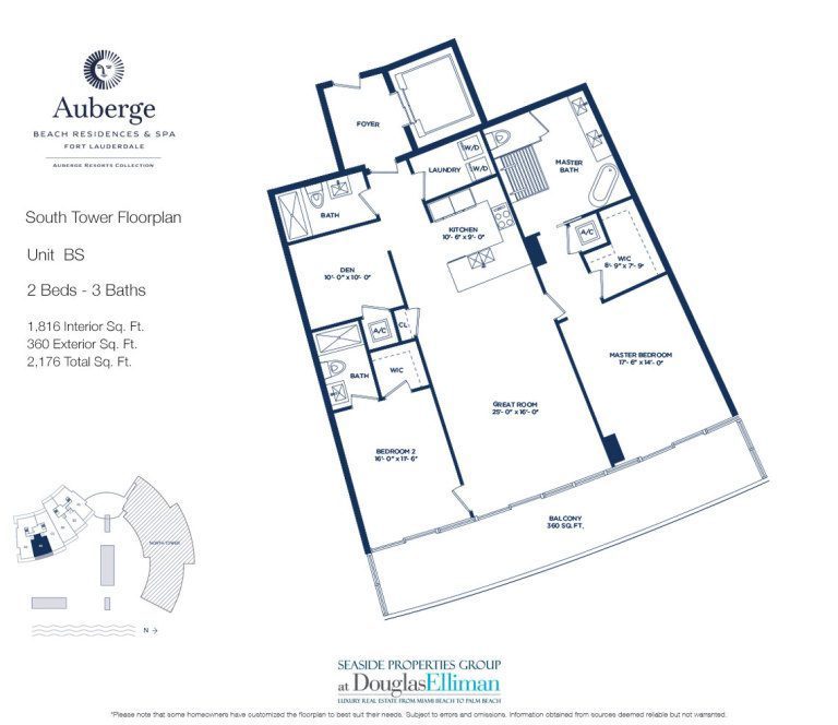 Unit BS Floorplan for Auberge Beach Residences and Spa, Luxury Oceanfront Condos in Fort Lauderdale, 33305.