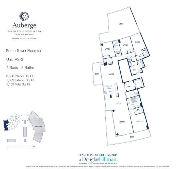 Unit AS-2 Floorplan for Auberge Beach Residences and Spa, Luxury Oceanfront Condos in Fort Lauderdale, 33305.