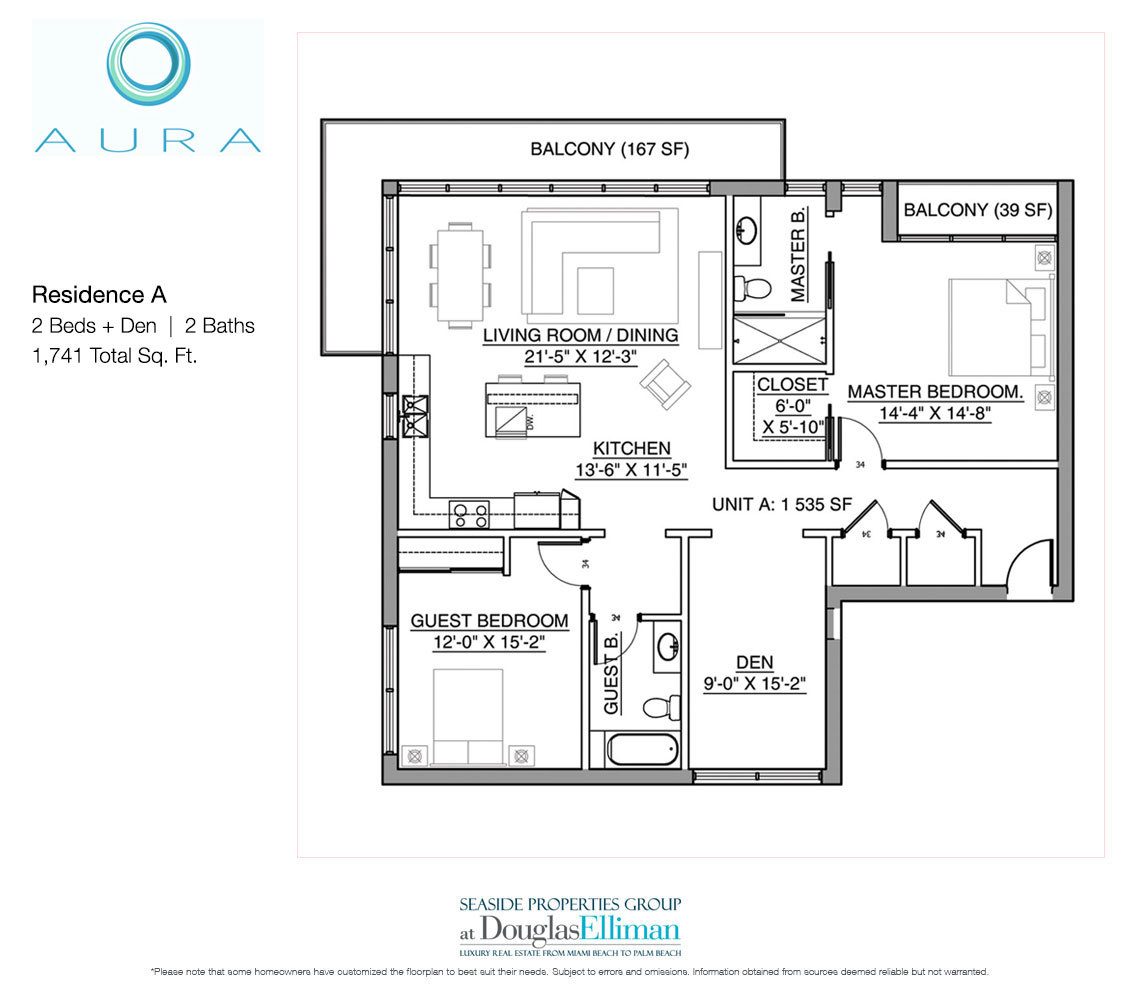The Residence A Floorplan at Aura Pompano Beach, Luxury Seaside Condos in Pompano Beach, FL 33062