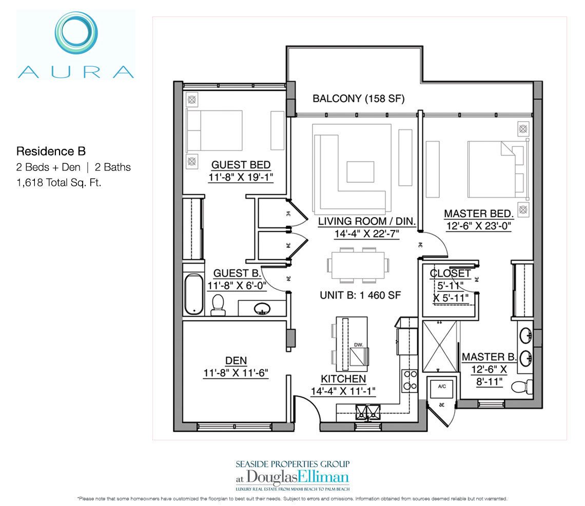 The Residence B Floorplan at Aura Pompano Beach, Luxury Seaside Condos in Pompano Beach, FL 33062