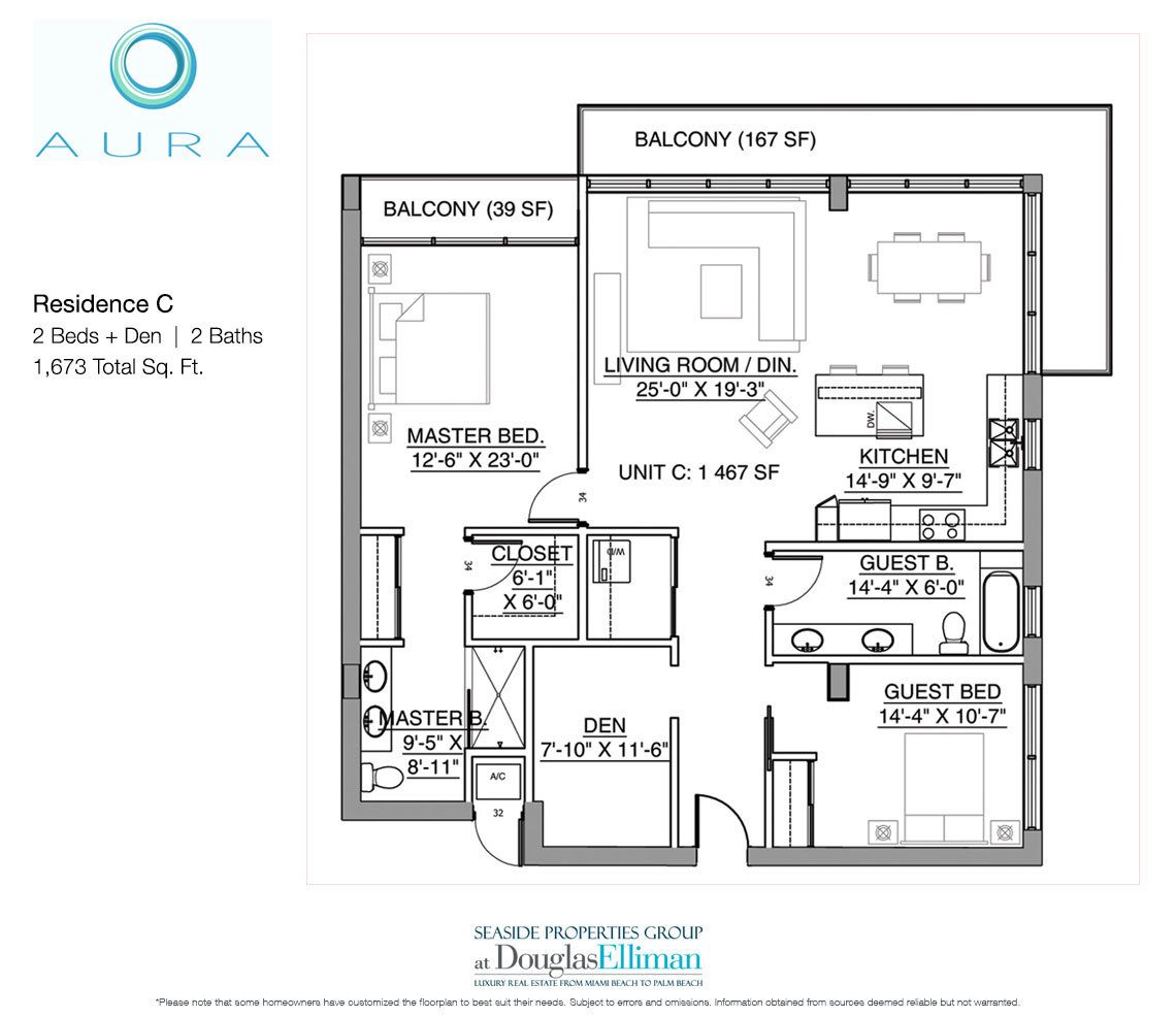 The Residence C Floorplan at Aura Pompano Beach, Luxury Seaside Condos in Pompano Beach, FL 33062