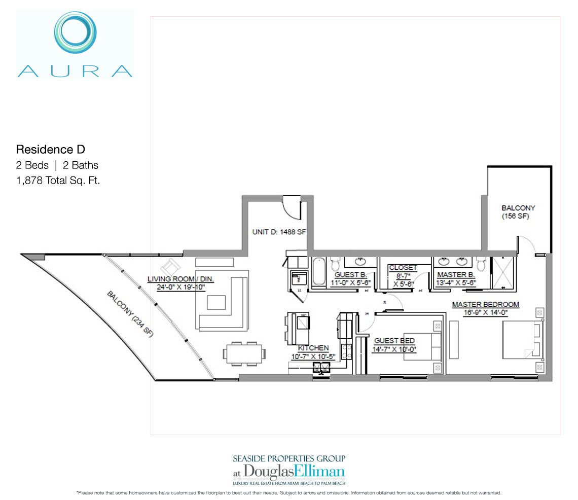 The Residence D Floorplan at Aura Pompano Beach, Luxury Seaside Condos in Pompano Beach, FL 33062