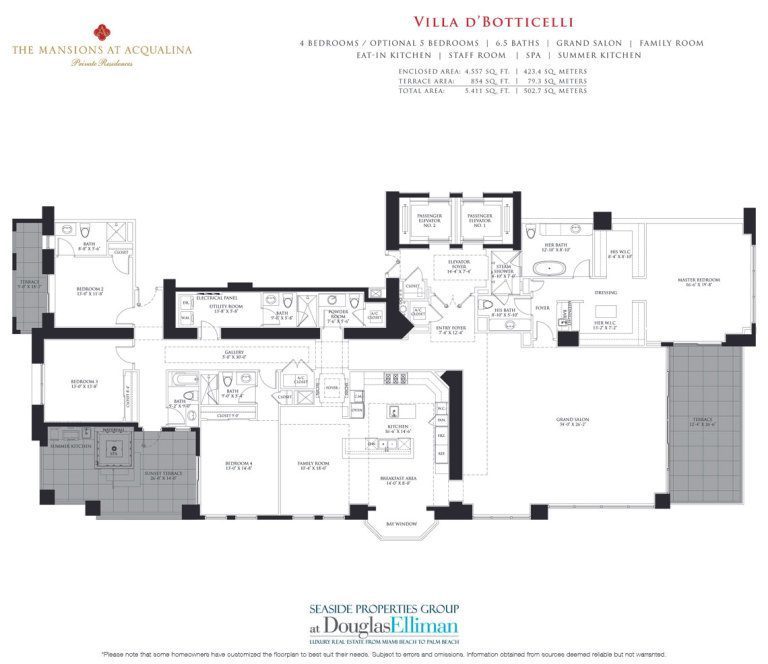Mansions at Acqualina, Villa D' Botticelli Floorplan