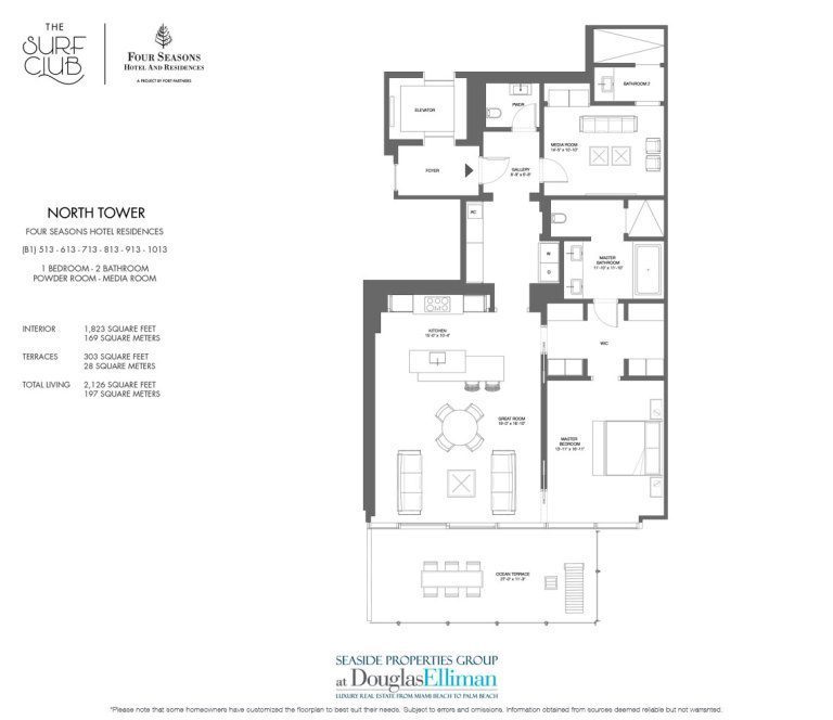 The North B1 Floorplan at the Four Seasons Residences at the Surf Club, Luxury Oceanfront Condos in Miami Beach