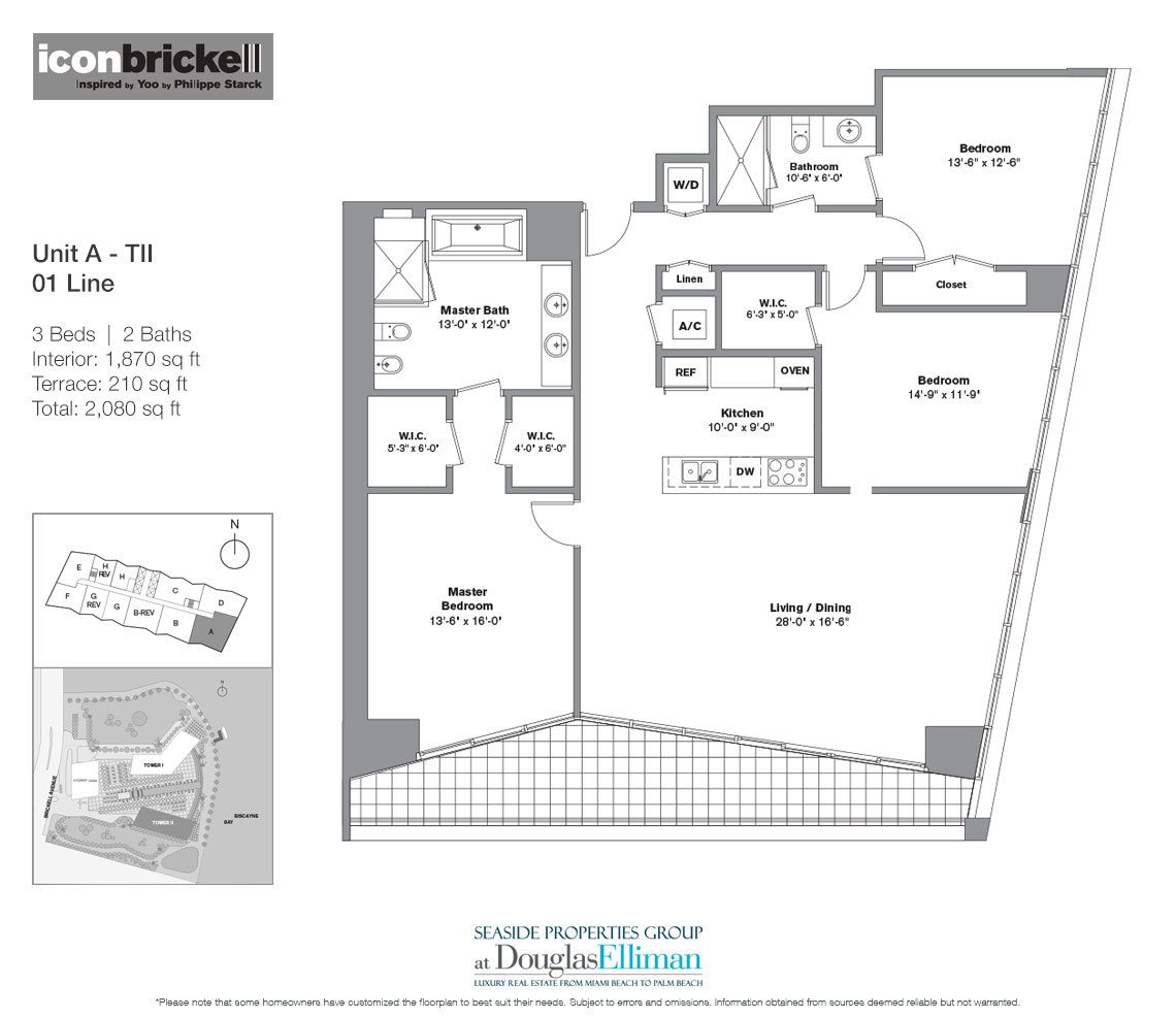 The Unit A, Floorplan at ICON Brickell, Luxury Waterfront Condos in Miami, Florida 33131