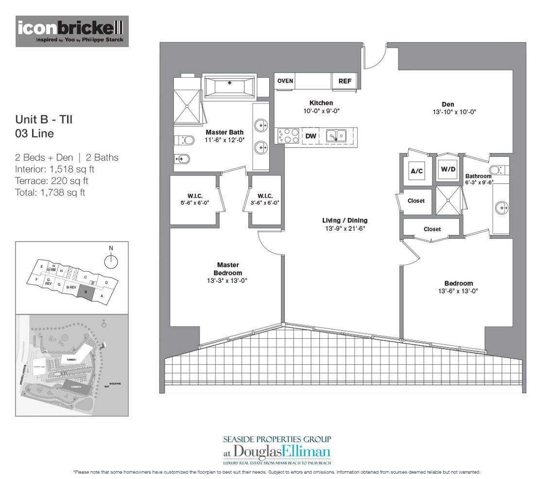 The Unit B, Floorplan at ICON Brickell, Luxury Waterfront Condos in Miami, Florida 33131