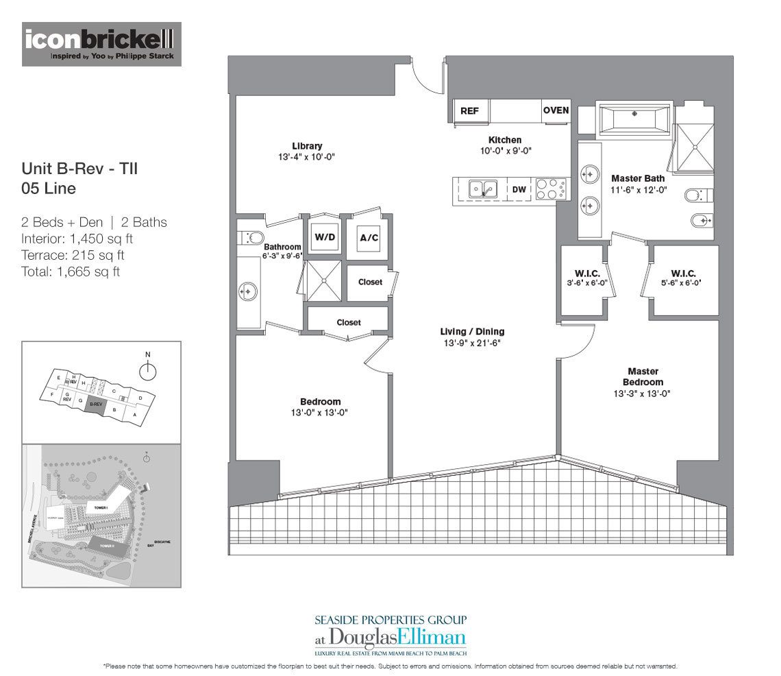 The Unit B-Rev, Floorplan at ICON Brickell, Luxury Waterfront Condos in Miami, Florida 33131