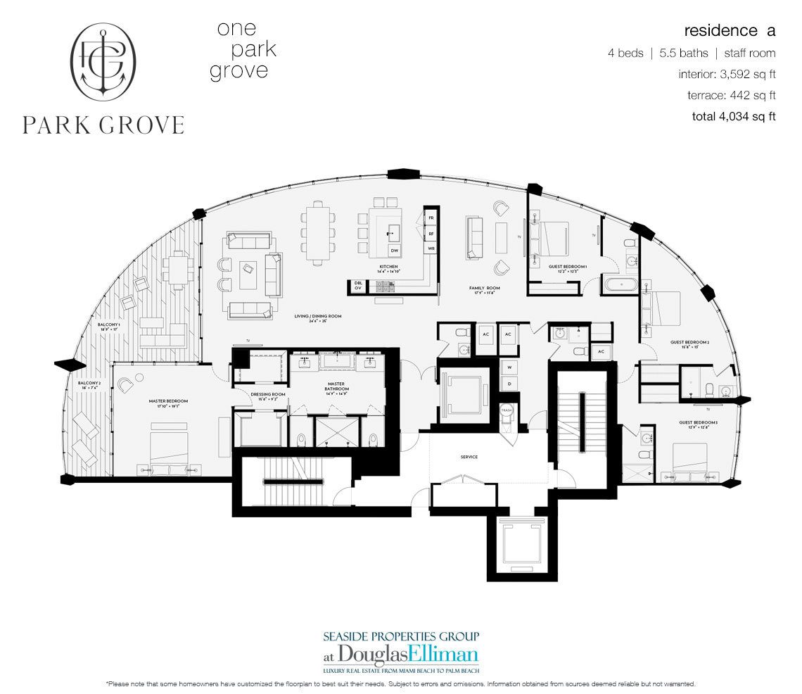 The Residence A, Tower One Floorplan at Park Grove, Luxury Waterfront Condos in Miami, Florida 33133