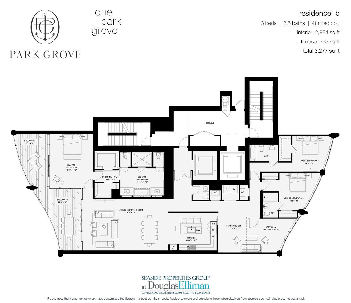 The Residence B, Tower One Floorplan at Park Grove, Luxury Waterfront Condos in Miami, Florida 33133