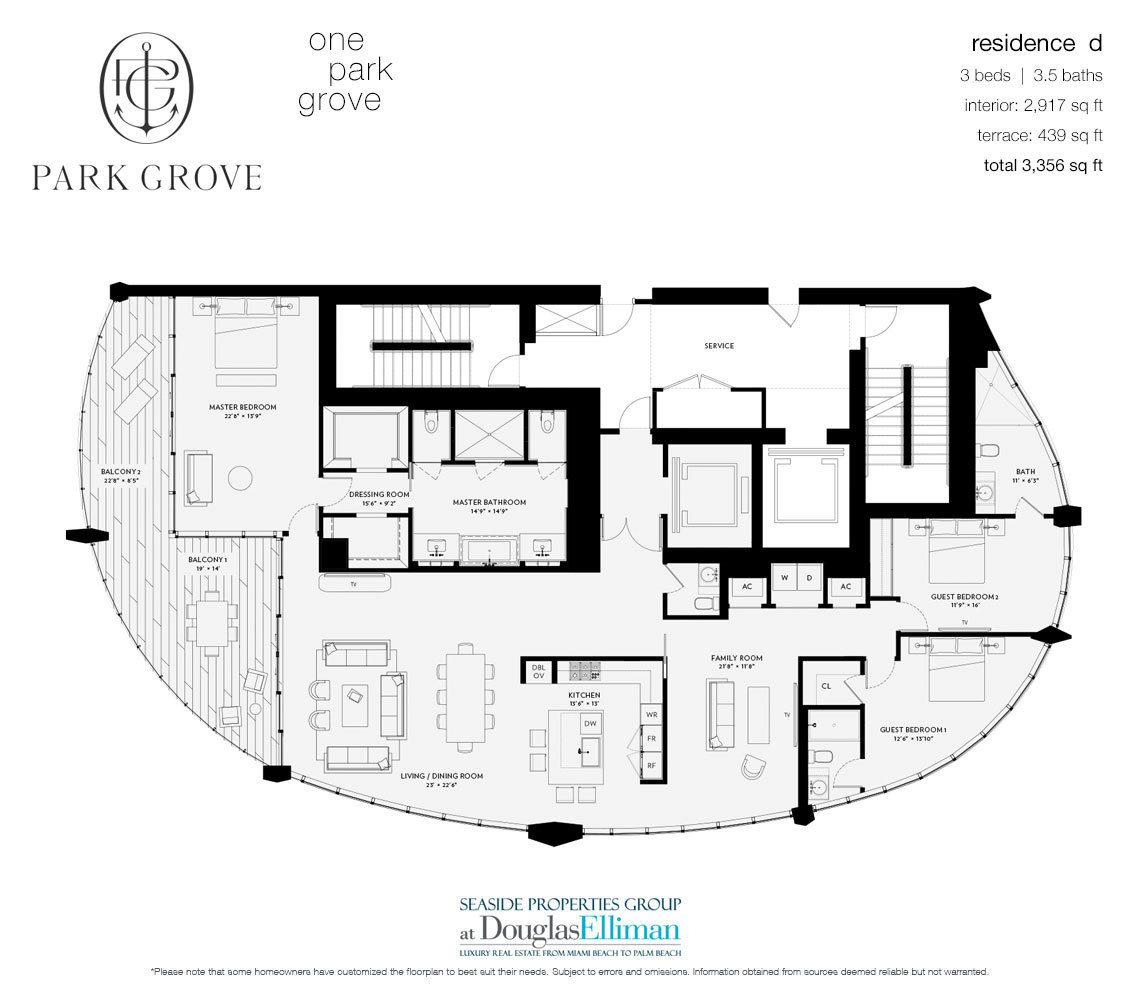 The Residence D, Tower One Floorplan at Park Grove, Luxury Waterfront Condos in Miami, Florida 33133