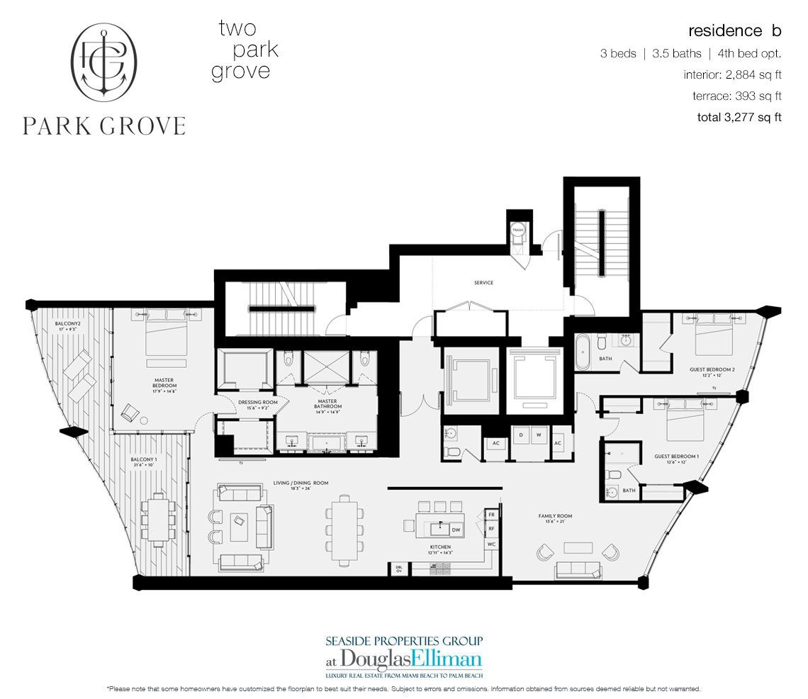 The Residence B, Tower Two Floorplan at Park Grove, Luxury Waterfront Condos in Miami, Florida 33133
