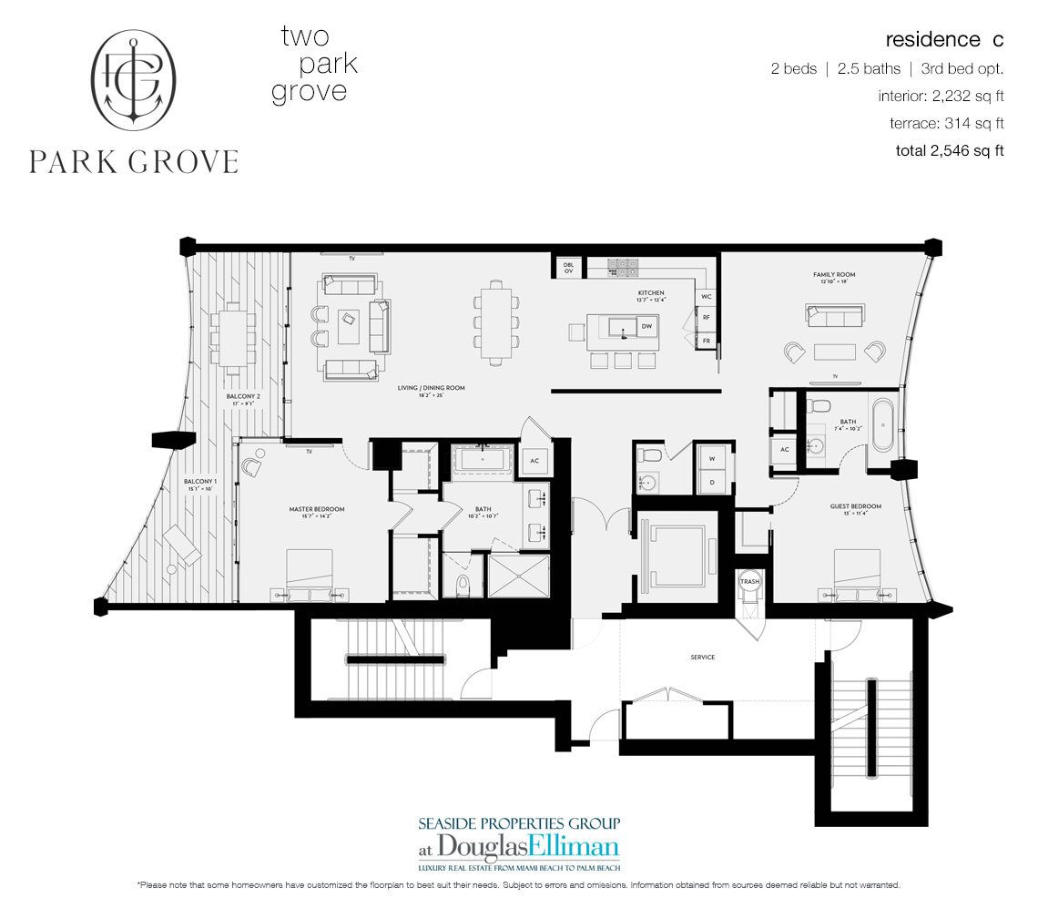 The Residence C, Tower Two Floorplan at Park Grove, Luxury Waterfront Condos in Miami, Florida 33133