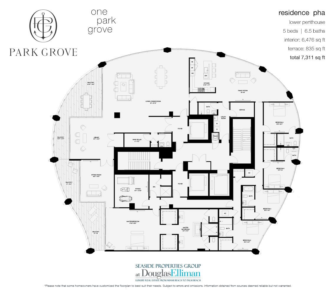The Lower Penthouse A, Tower One Floorplan at Park Grove, Luxury Waterfront Condos in Miami, Florida 33133
