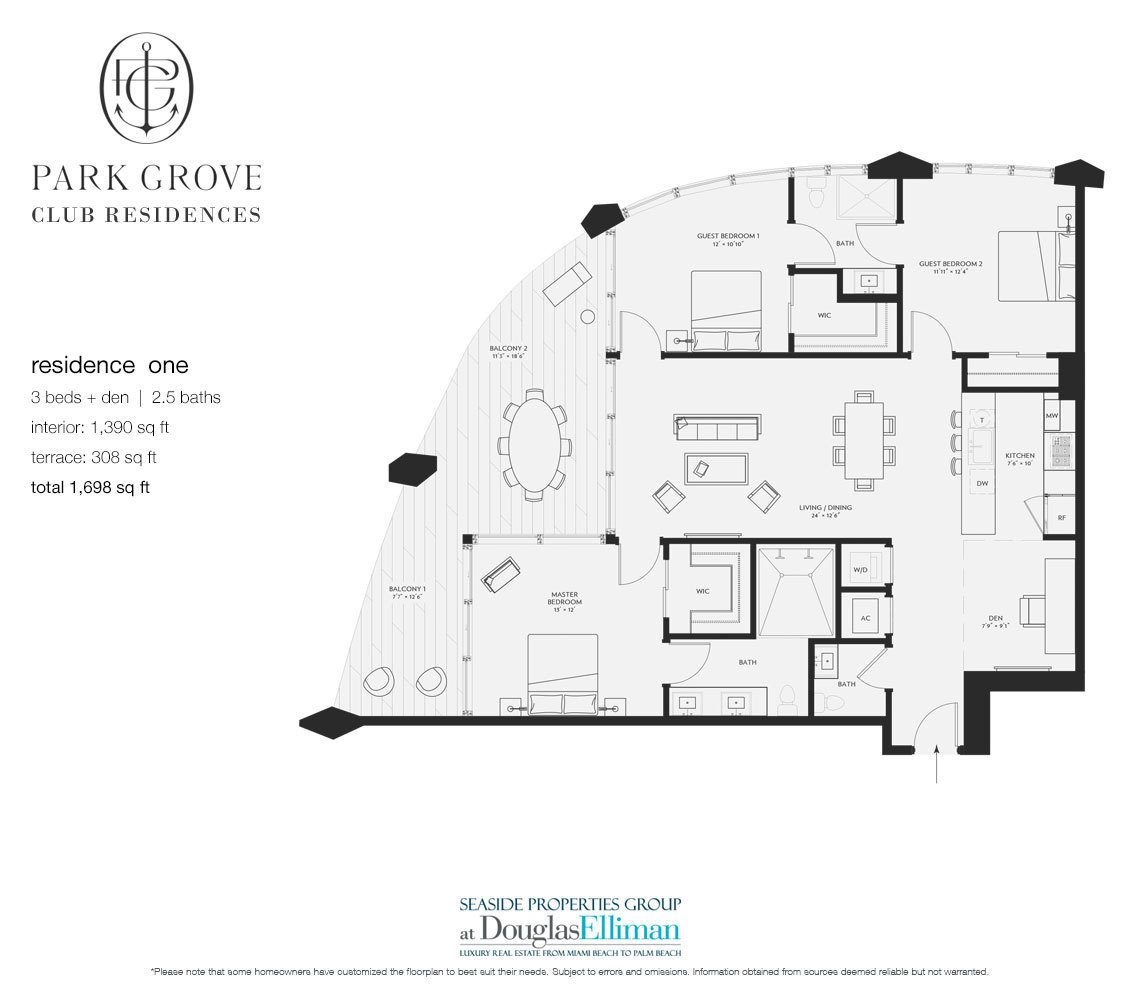 The Residence One Floorplan at Club Residences at Park Grove, Luxury Waterfront Condos in Miami, Florida 33133