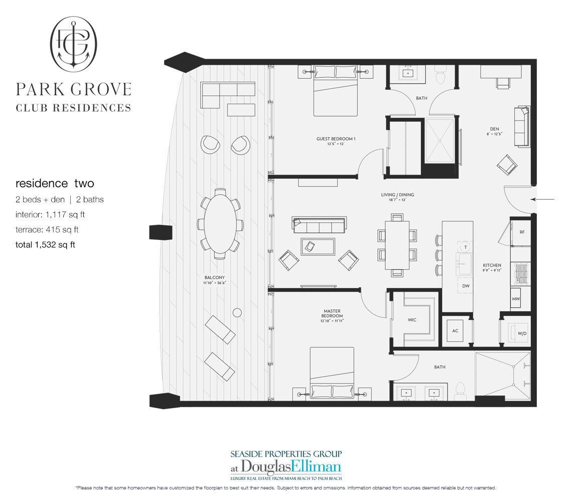 The Residence Two Floorplan at Club Residences at Park Grove, Luxury Waterfront Condos in Miami, Florida 33133