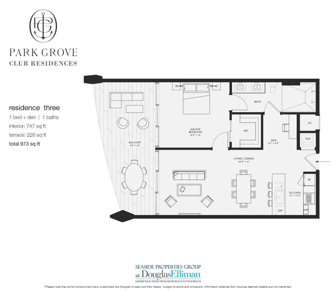 The Residence Three Floorplan at Club Residences at Park Grove, Luxury Waterfront Condos in Miami, Florida 33133