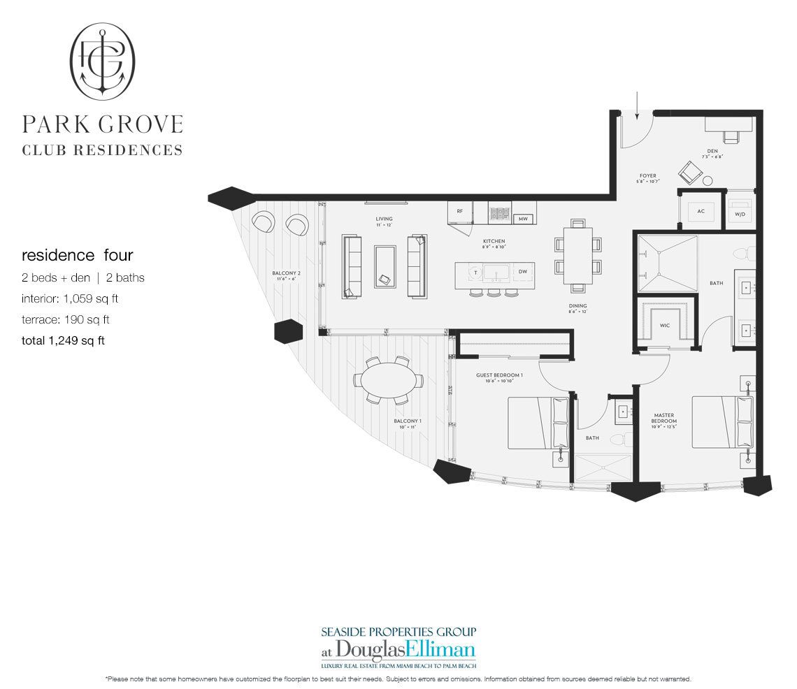The Residence Four Floorplan at Club Residences at Park Grove, Luxury Waterfront Condos in Miami, Florida 33133