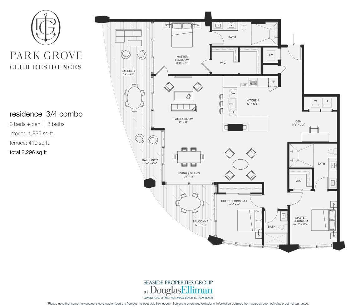 The Residence Three-Four Combo Floorplan at Club Residences at Park Grove, Luxury Waterfront Condos in Miami, Florida 33133