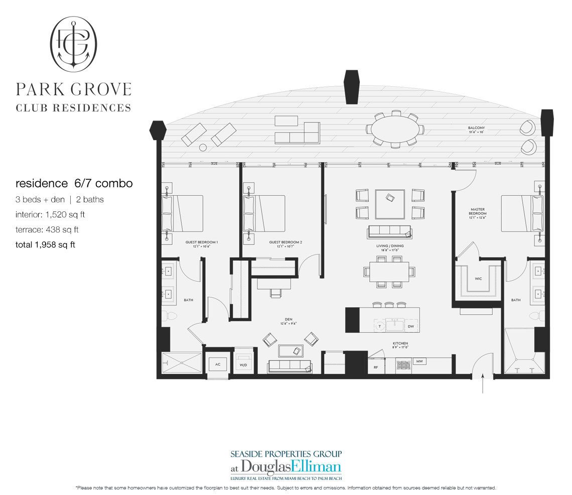 The Residence Six-Seven Combo Floorplan at Club Residences at Park Grove, Luxury Waterfront Condos in Miami, Florida 33133