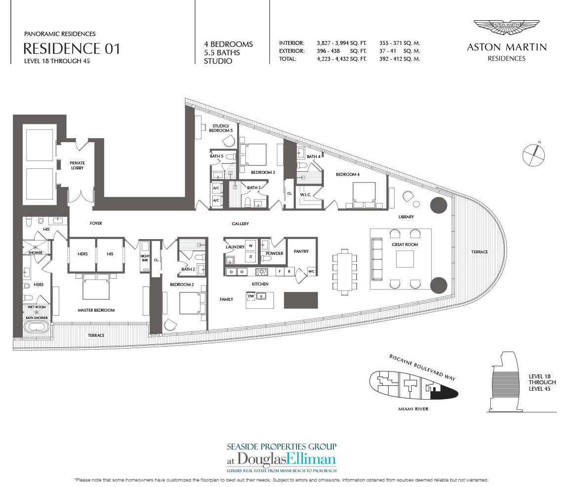 The Panoramic Residence 01 Floorplan at Aston Martin Residences, Luxury Waterfront Condos in Miami, Florida 33131
