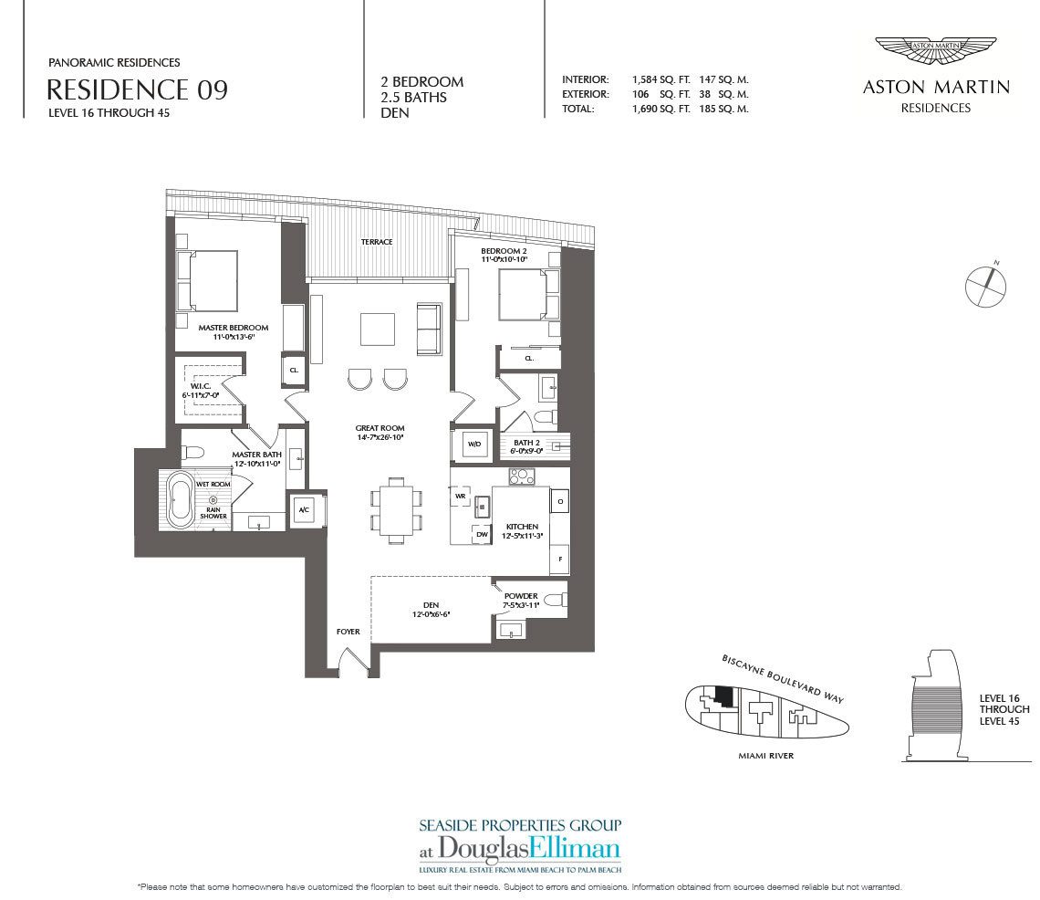 The Panoramic Residence 09 Floorplan at Aston Martin Residences, Luxury Waterfront Condos in Miami, Florida 33131