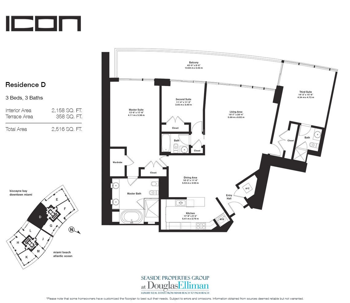 The Residence D Floorplan for ICON South Beach, Luxury Waterfront Condos in Miami Beach, Florida 33139