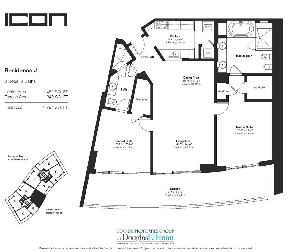 The Residence J Floorplan for ICON South Beach, Luxury Waterfront Condos in Miami Beach, Florida 33139