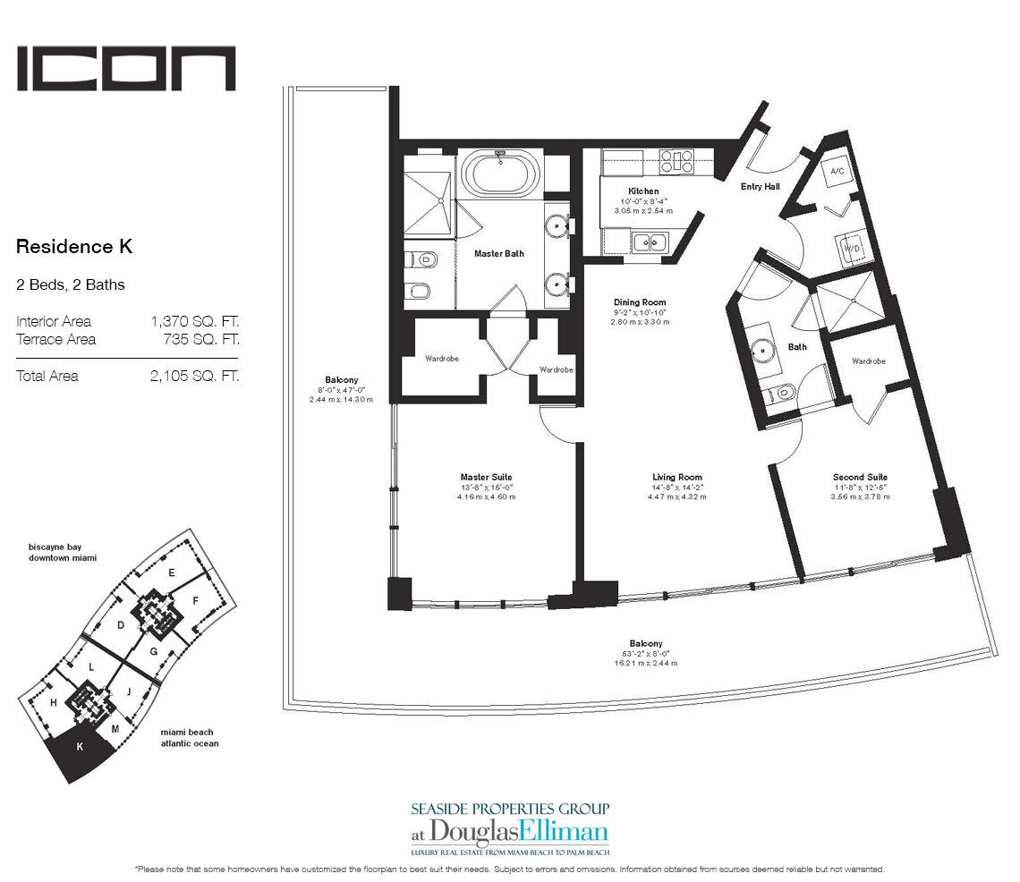 The Residence K Floorplan for ICON South Beach, Luxury Waterfront Condos in Miami Beach, Florida 33139