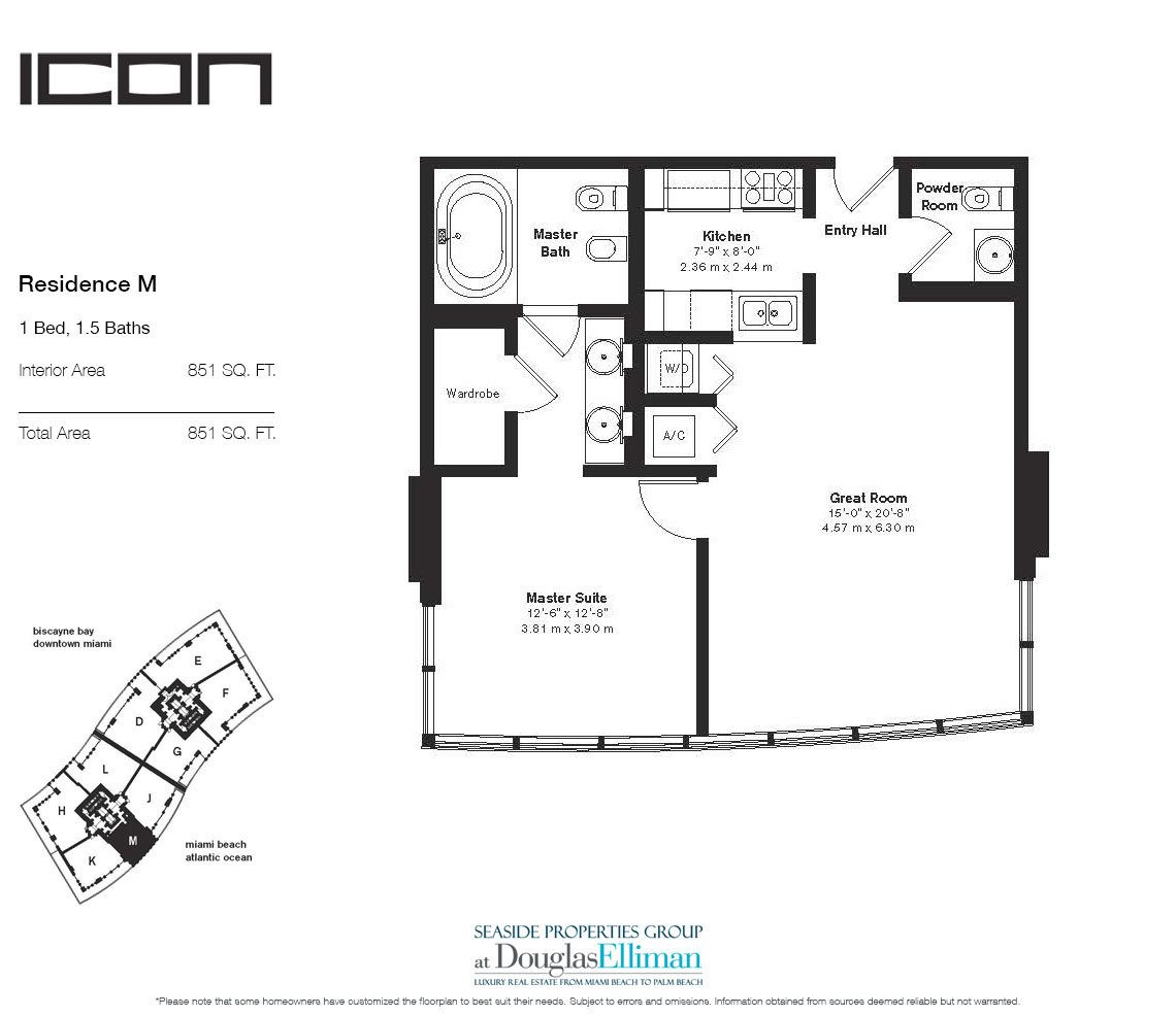 The Residence M Floorplan for ICON South Beach, Luxury Waterfront Condos in Miami Beach, Florida 33139
