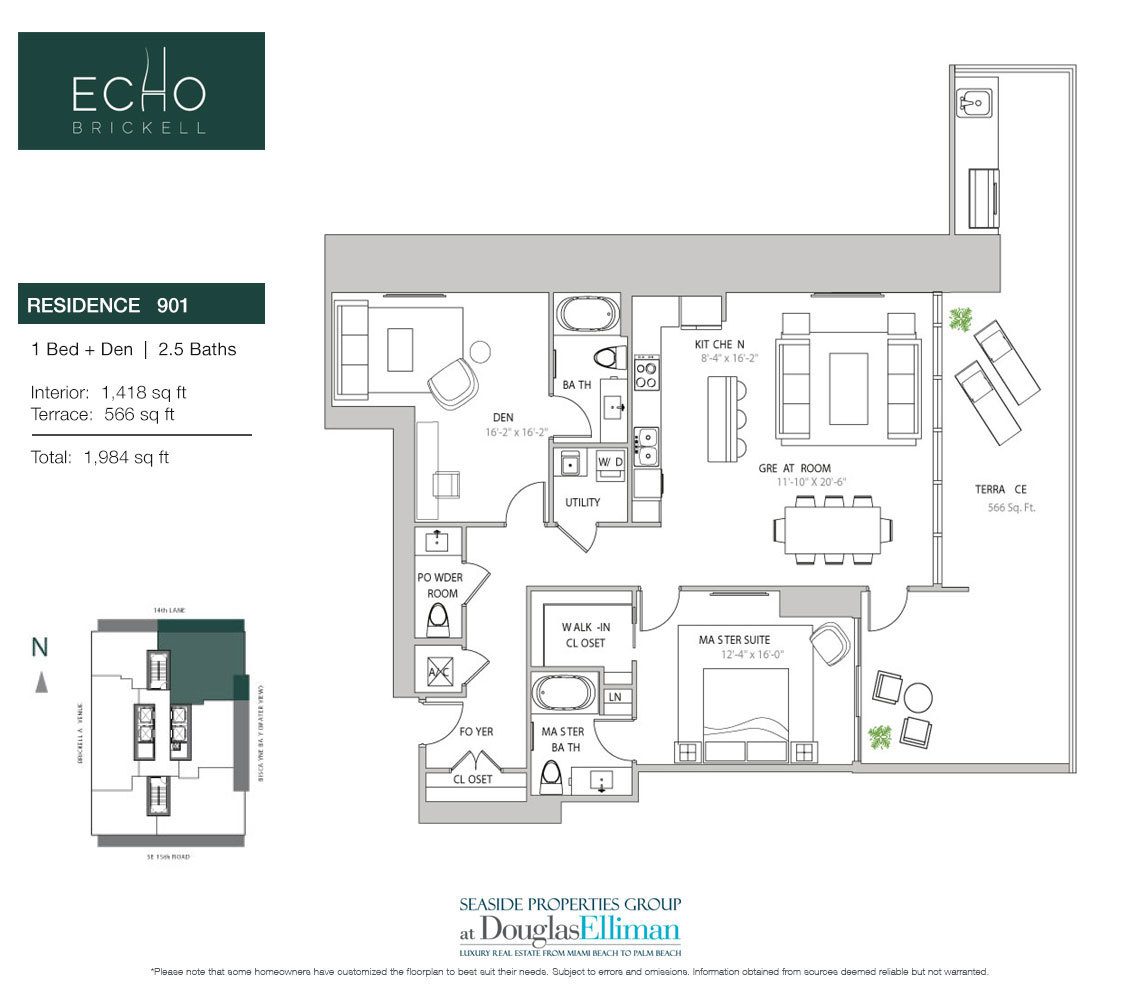 The Residence 901 Floorplan for Echo Brickell, Seaside Luxury Condos in Miami, Florida 33131
