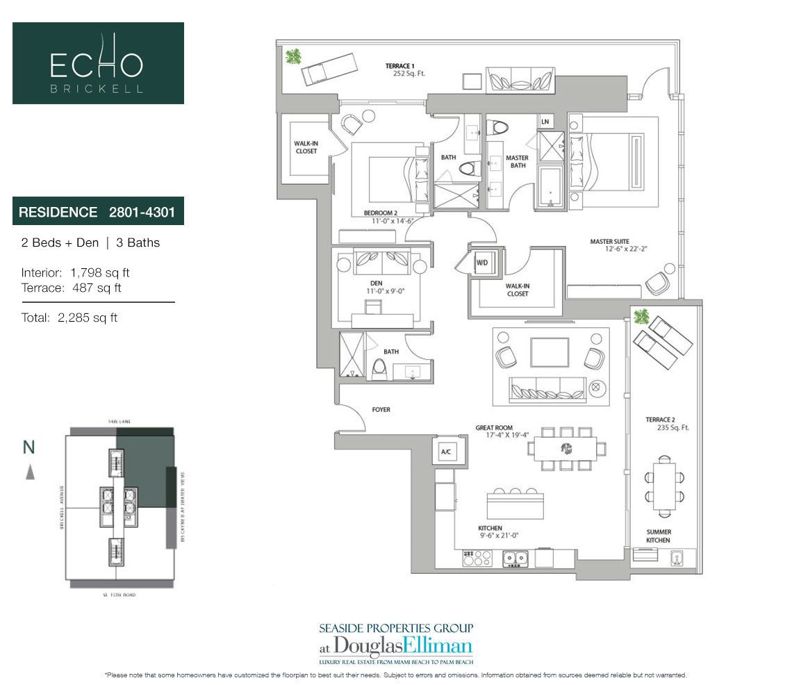 The Residence 2801 Floorplan for Echo Brickell, Seaside Luxury Condos in Miami, Florida 33131