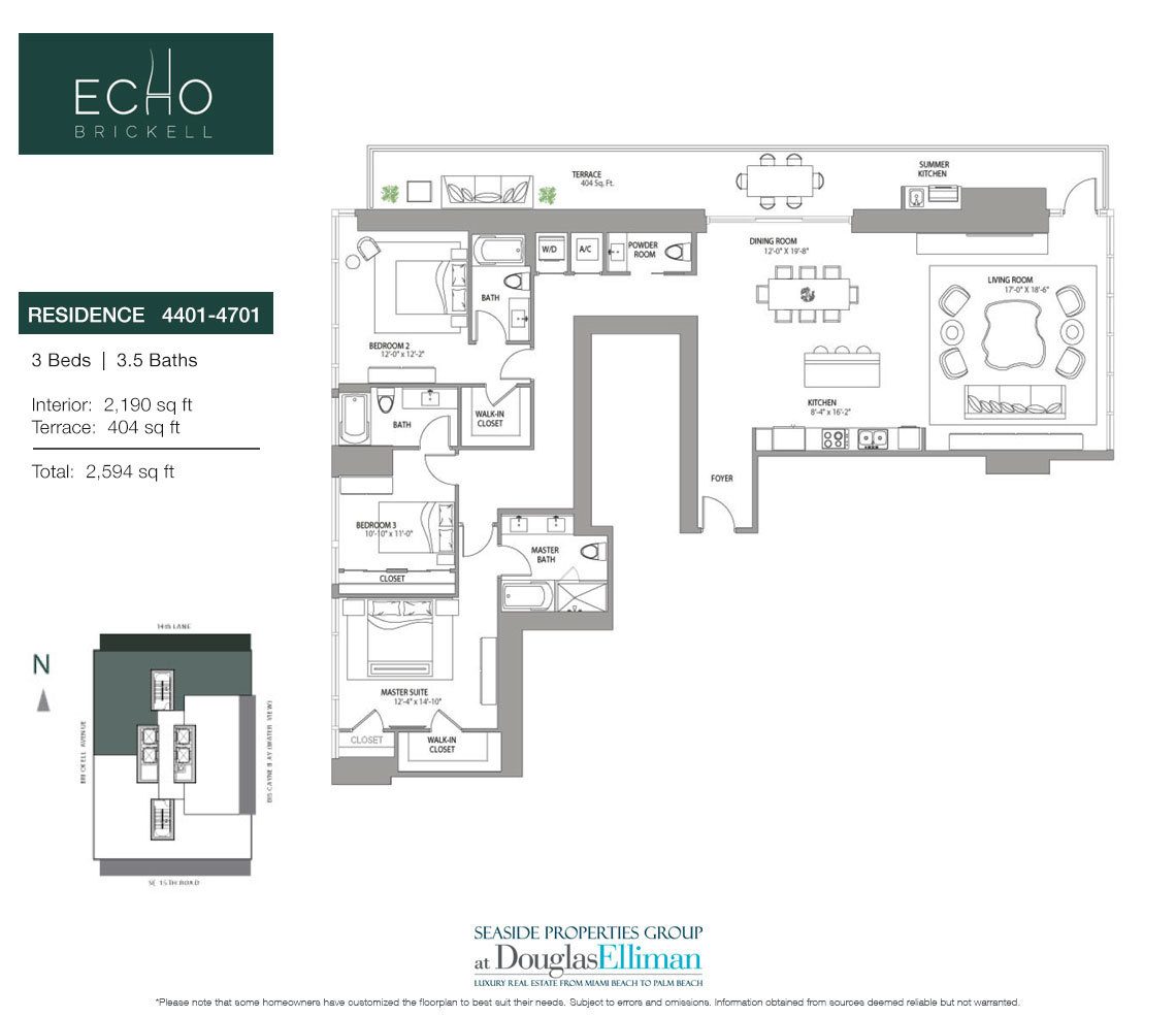 The Residence 4401 Floorplan for Echo Brickell, Seaside Luxury Condos in Miami, Florida 33131
