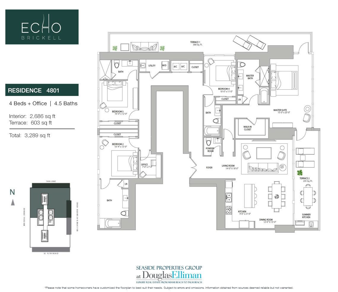 The Residence 4801 Floorplan for Echo Brickell, Seaside Luxury Condos in Miami, Florida 33131