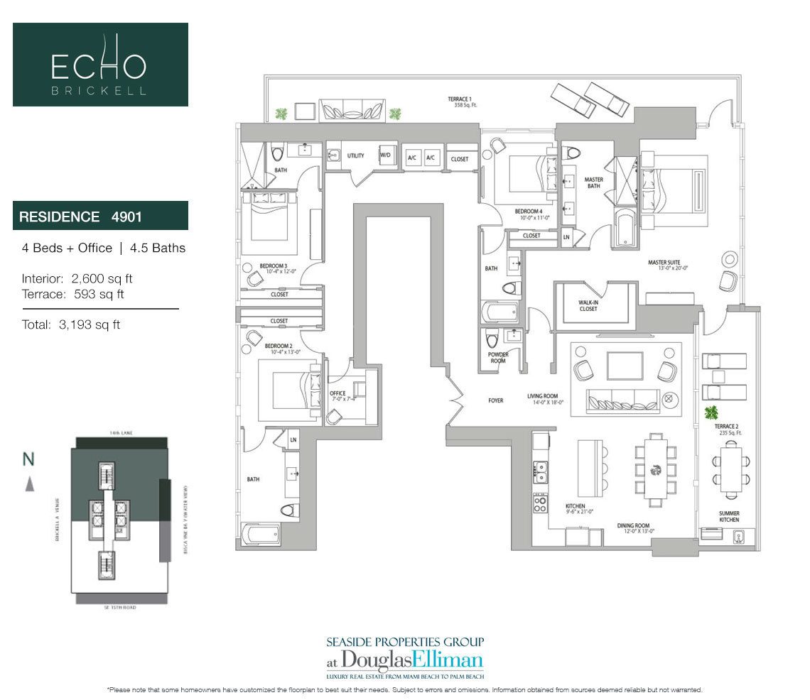 The Residence 4901 Floorplan for Echo Brickell, Seaside Luxury Condos in Miami, Florida 33131