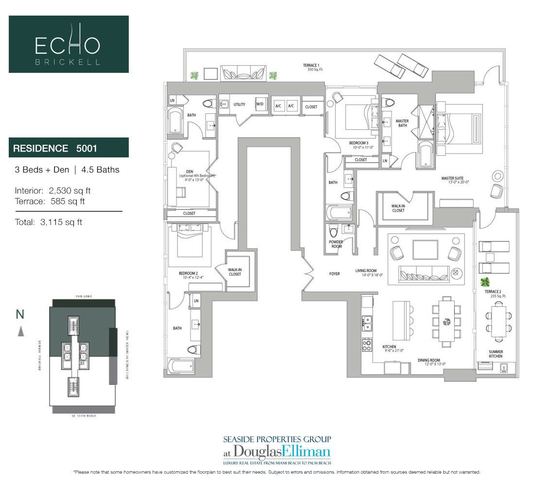 The Residence 5001 Floorplan for Echo Brickell, Seaside Luxury Condos in Miami, Florida 33131