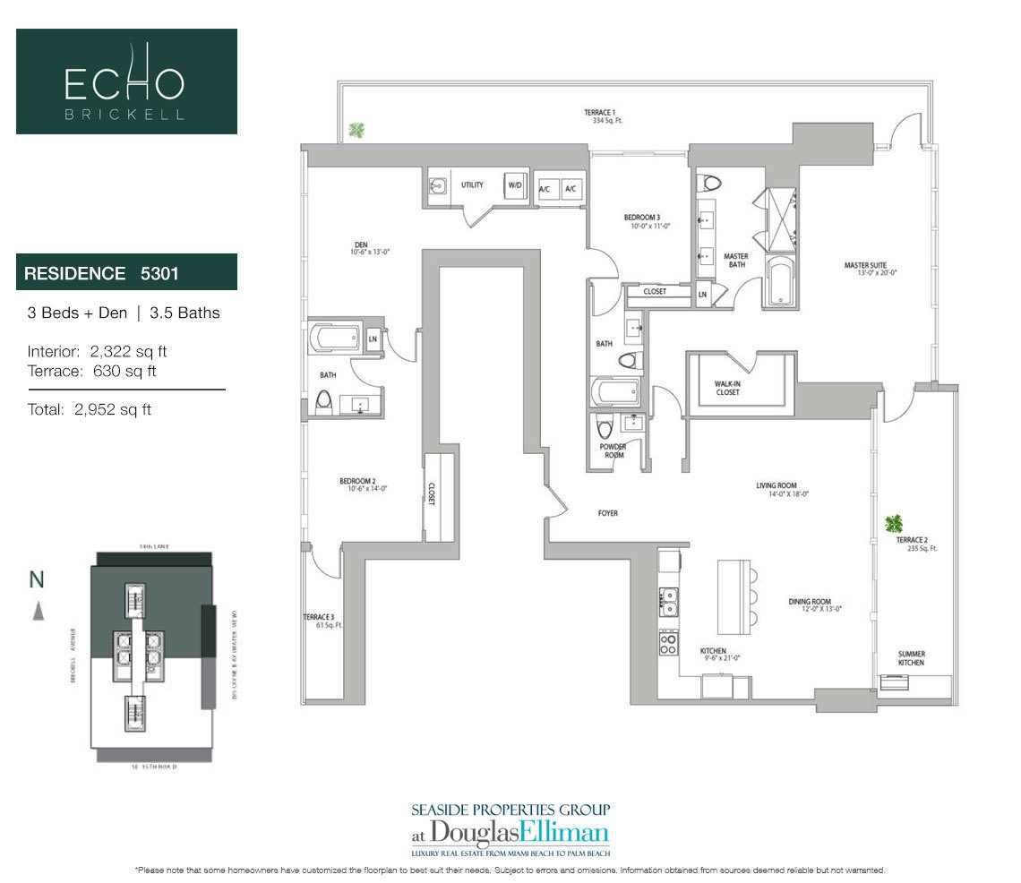 The Residence 5301 Floorplan for Echo Brickell, Seaside Luxury Condos in Miami, Florida 33131