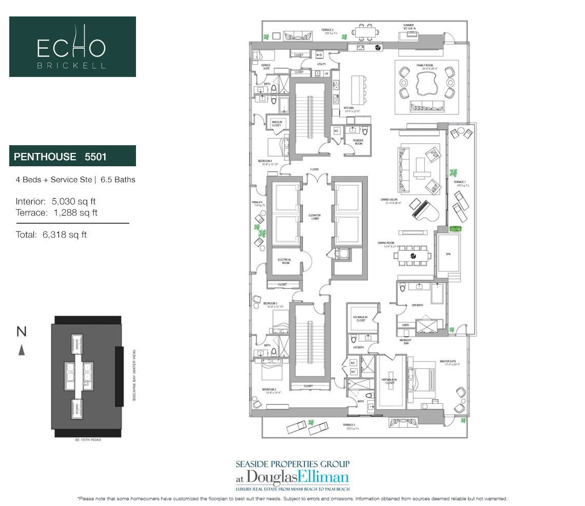 The Penthouse 5501 Floorplan for Echo Brickell, Seaside Luxury Condos in Miami, Florida 33131