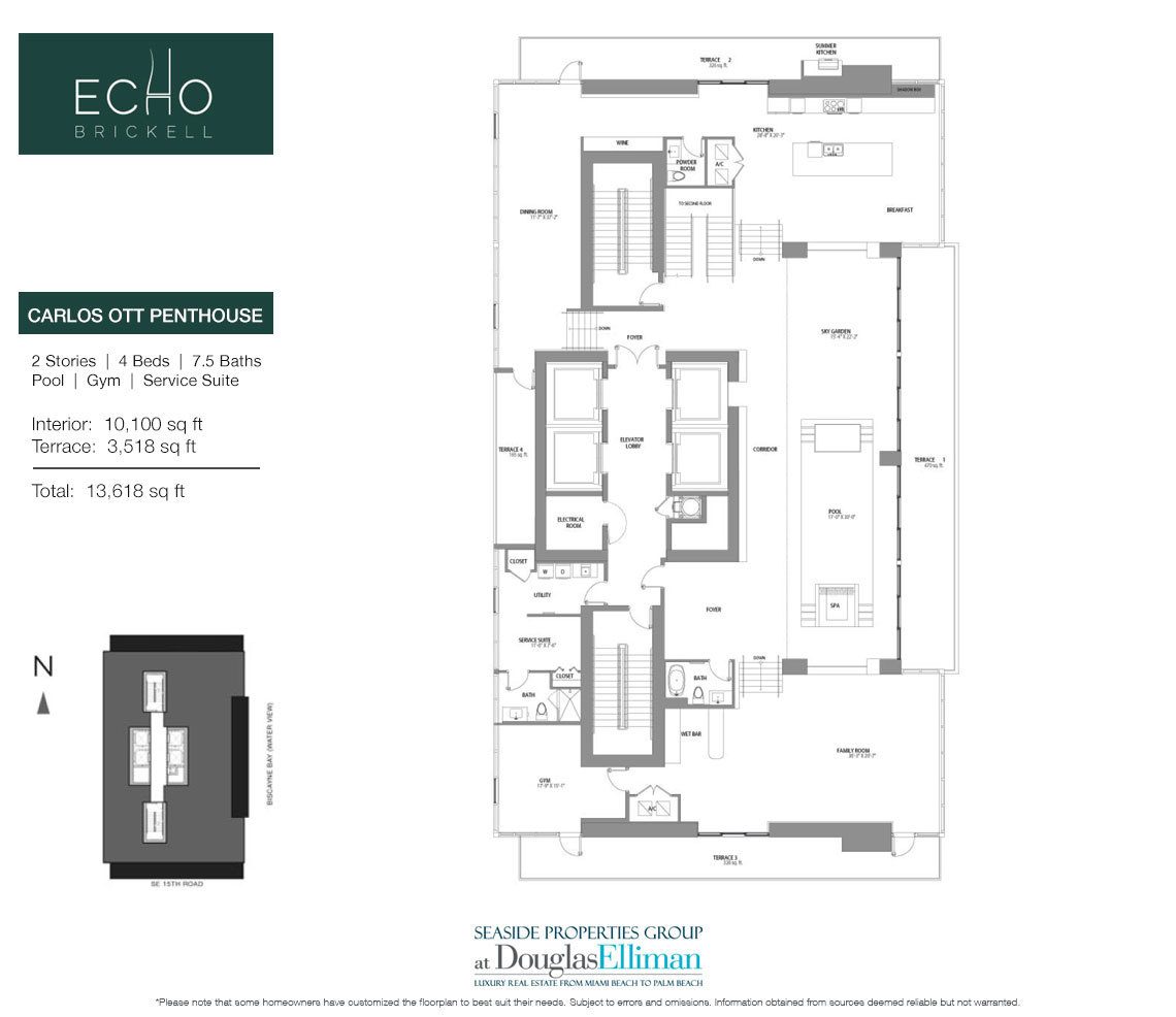 The Carlos Ott Penthouse Floorplan for Echo Brickell, Seaside Luxury Condos in Miami, Florida 33131