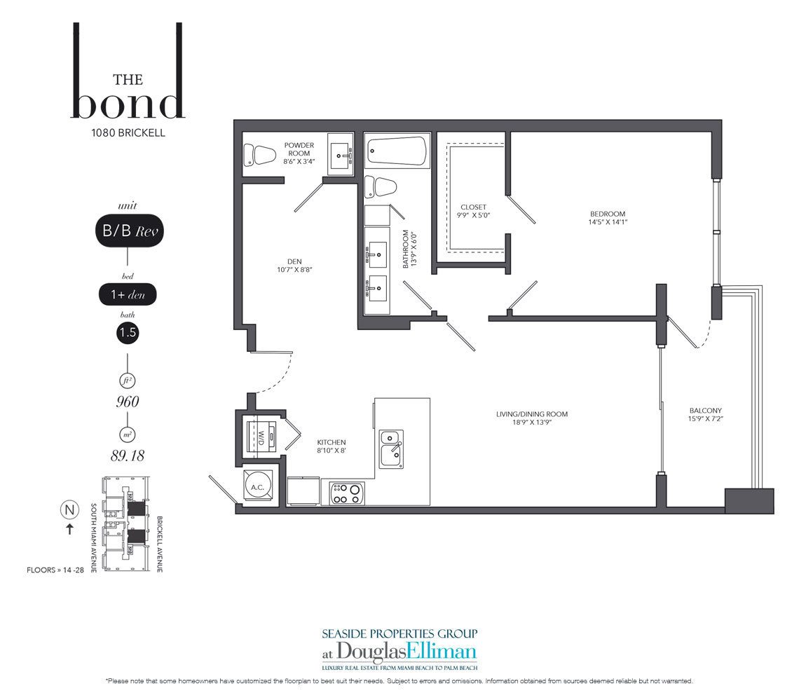 The Residence B Floorplan at Bond on Brickell, Luxury Seaside Condos in Miami, Florida, Florida 33131