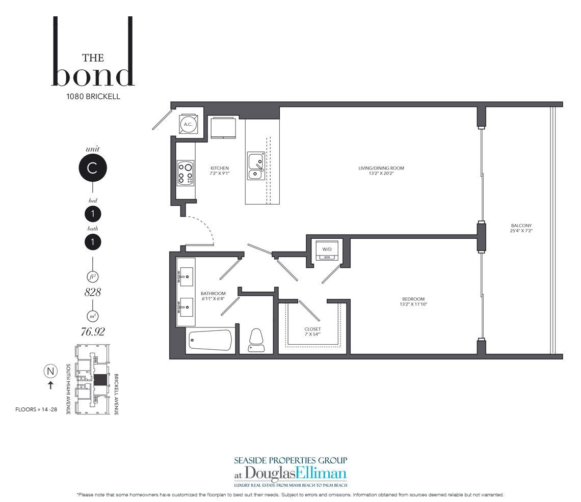 The Residence C Floorplan at Bond on Brickell, Luxury Seaside Condos in Miami, Florida, Florida 33131
