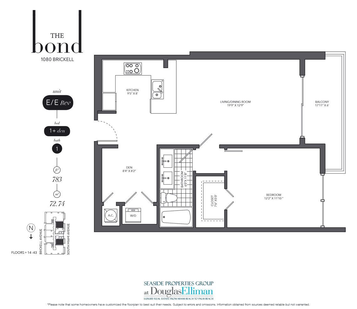 The Residence E Floorplan at Bond on Brickell, Luxury Seaside Condos in Miami, Florida, Florida 33131