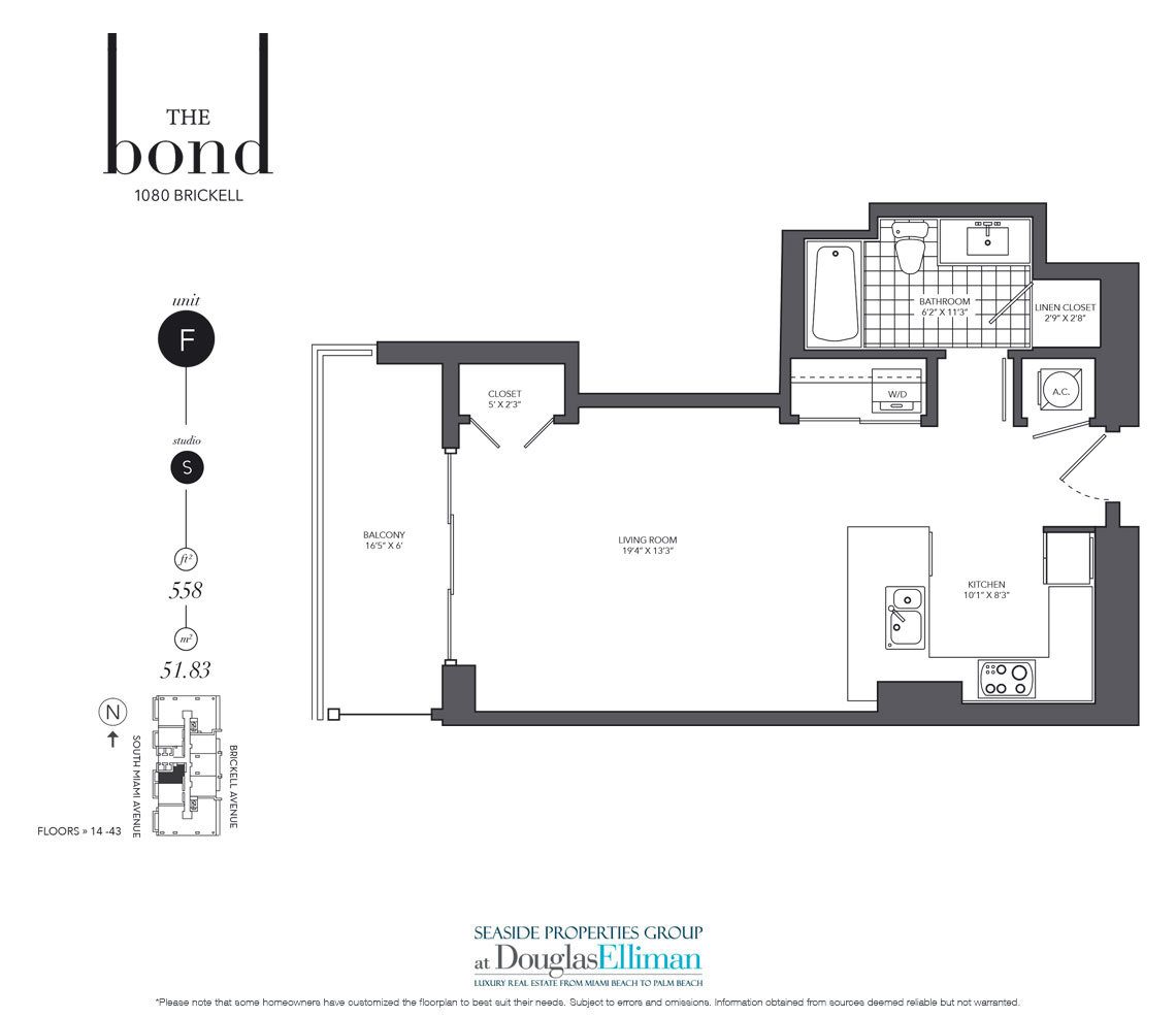 The Residence F Floorplan at Bond on Brickell, Luxury Seaside Condos in Miami, Florida, Florida 33131