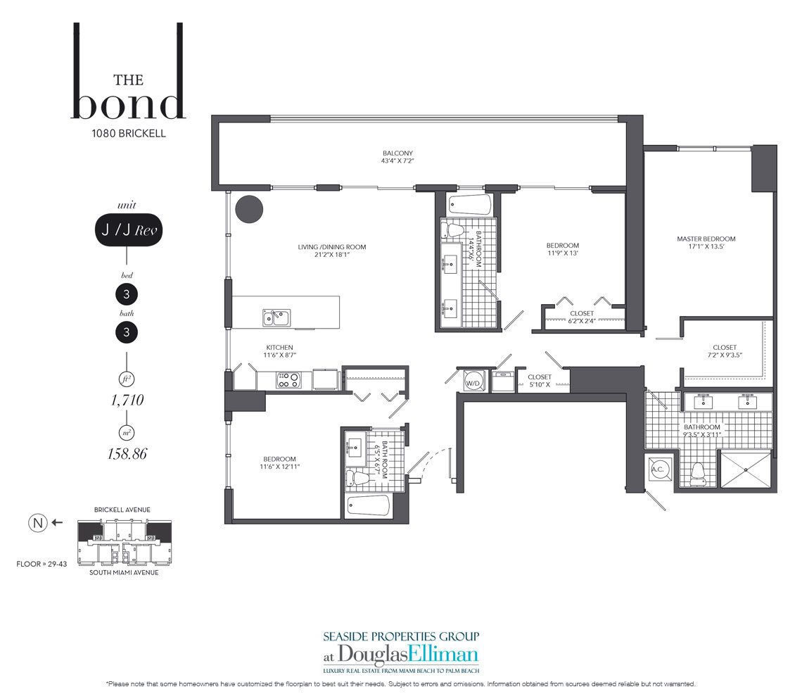 The Residence J Floorplan at Bond on Brickell, Luxury Seaside Condos in Miami, Florida, Florida 33131