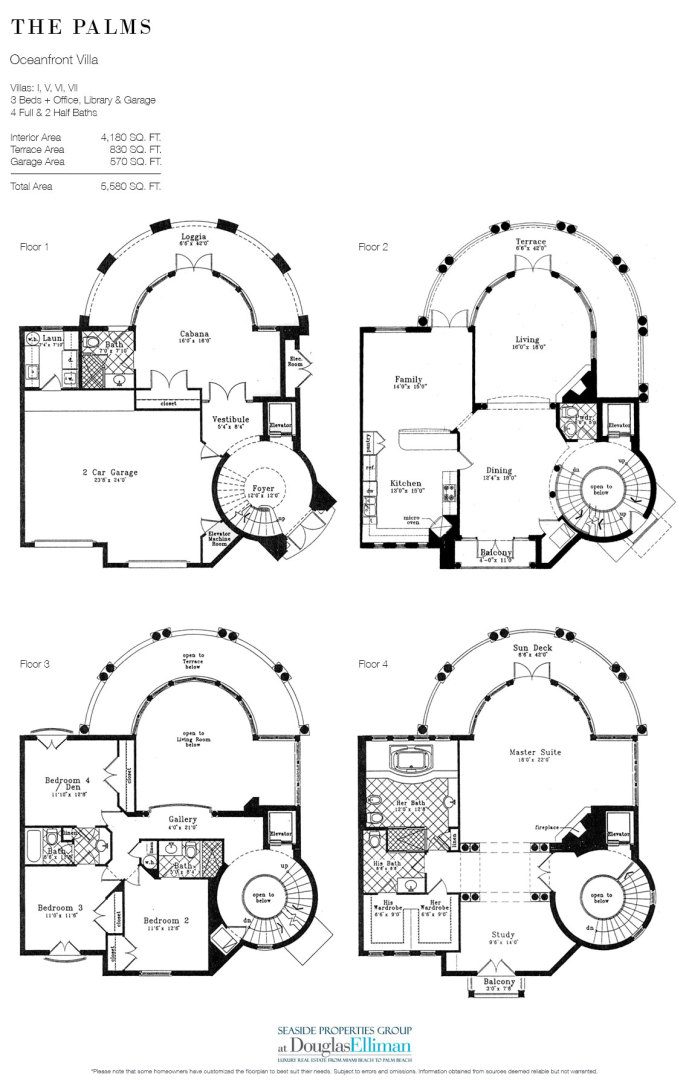 Floorplan 1 for Oceanfront Villas at The Palms, Luxury Condos in Fort Lauderdale, Florida 33305