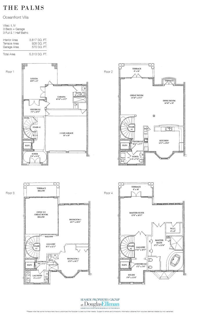 Floorplan 2 for Oceanfront Villas at The Palms, Luxury Condos in Fort Lauderdale, Florida 33305