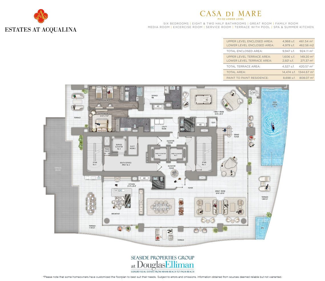 The Casa Del Mare Floorplan at the Estates at Acqualina, Luxury Oceanfront Condos in Sunny Isles Beach, Florida 33160
