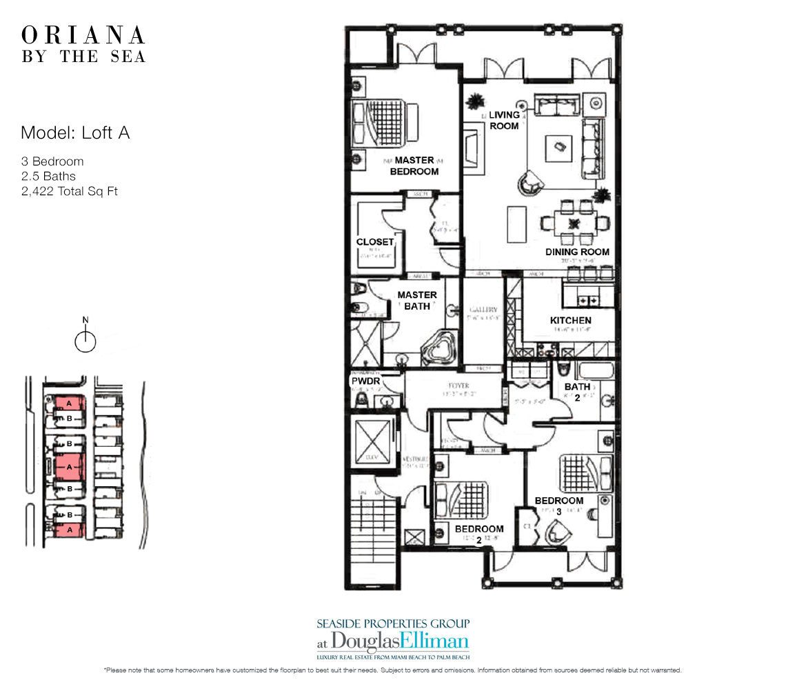 The Loft A Floorplan at Oriana by the Sea, Luxury Oceanfront Condos in Lauderdale-by-the-Sea, Florida 33308
