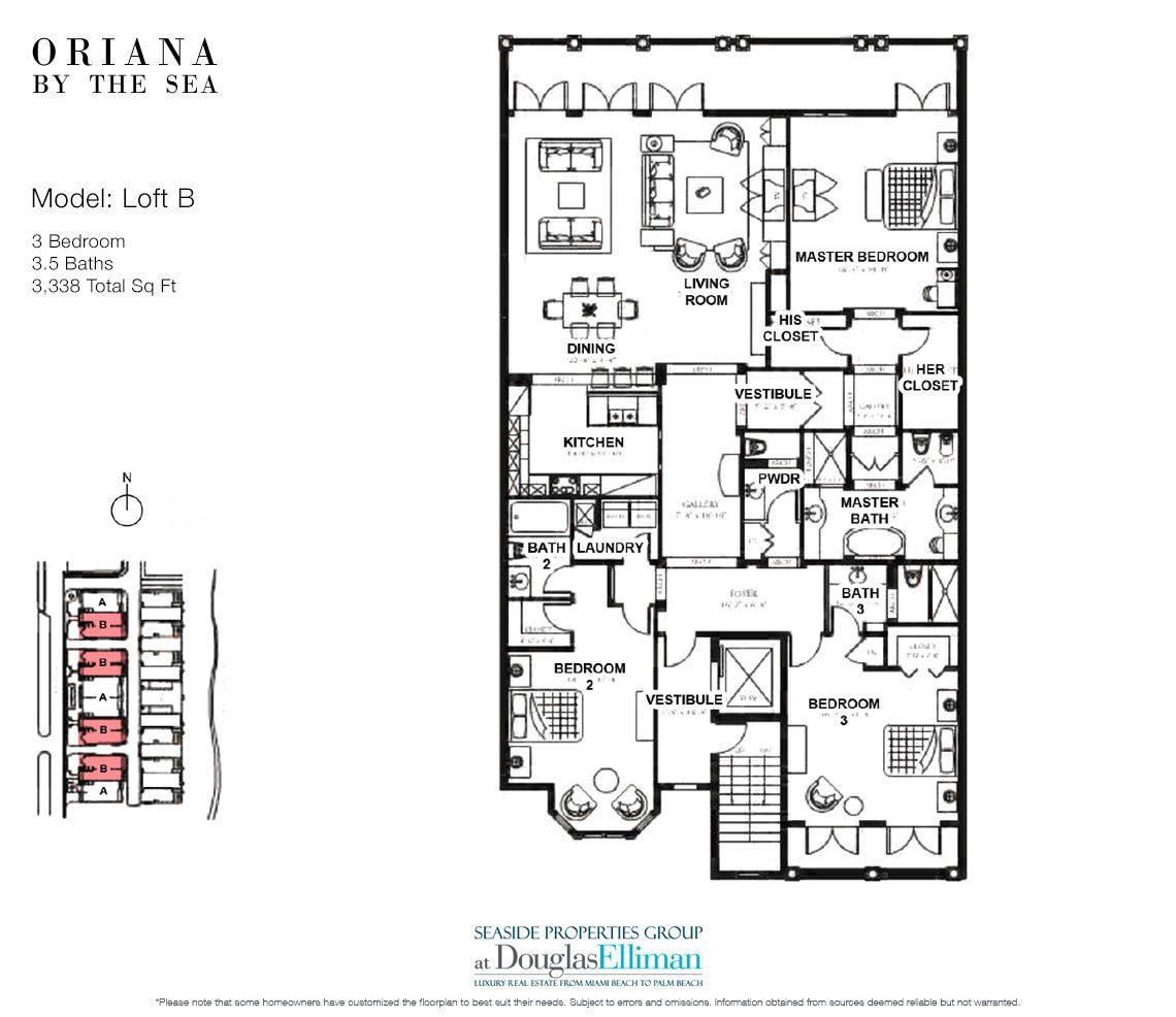 The Loft B Floorplan at Oriana by the Sea, Luxury Oceanfront Condos in Lauderdale-by-the-Sea, Florida 33308
