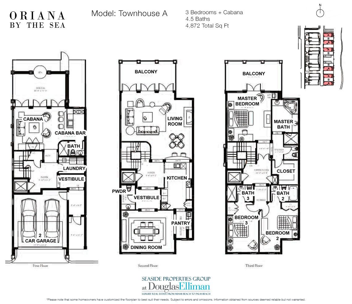 The Townhouse A Floorplan at Oriana by the Sea, Luxury Oceanfront Condos in Lauderdale-by-the-Sea, Florida 33308